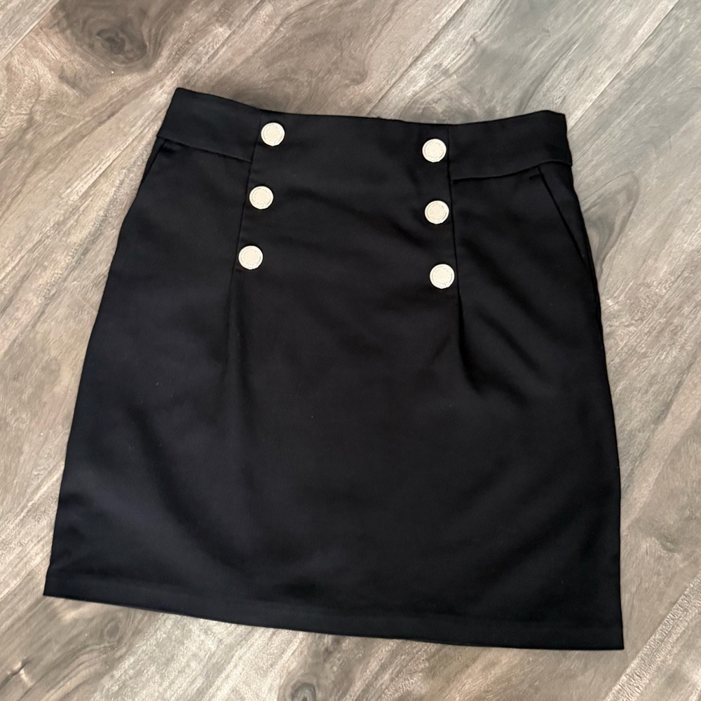 Morgan de Toi Black Mini Skirt with Button Accents - Picture 2 of 7